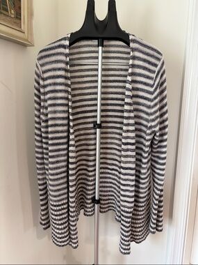 Coldwater Creek Open Front Ivory & Black Glitter Knit Stripe Cardigan Size 1X 18